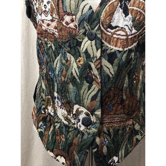 CABIN CREEK Vest Tapestry Puppy Dog Equestrian Hunting Size Med Petite Women's - Picture 8 of 15